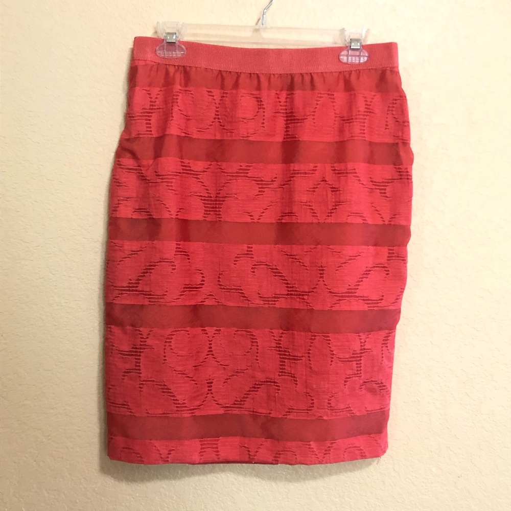 Ann Taylor Sz 6 Coral Pink Organza Pencil Skirt